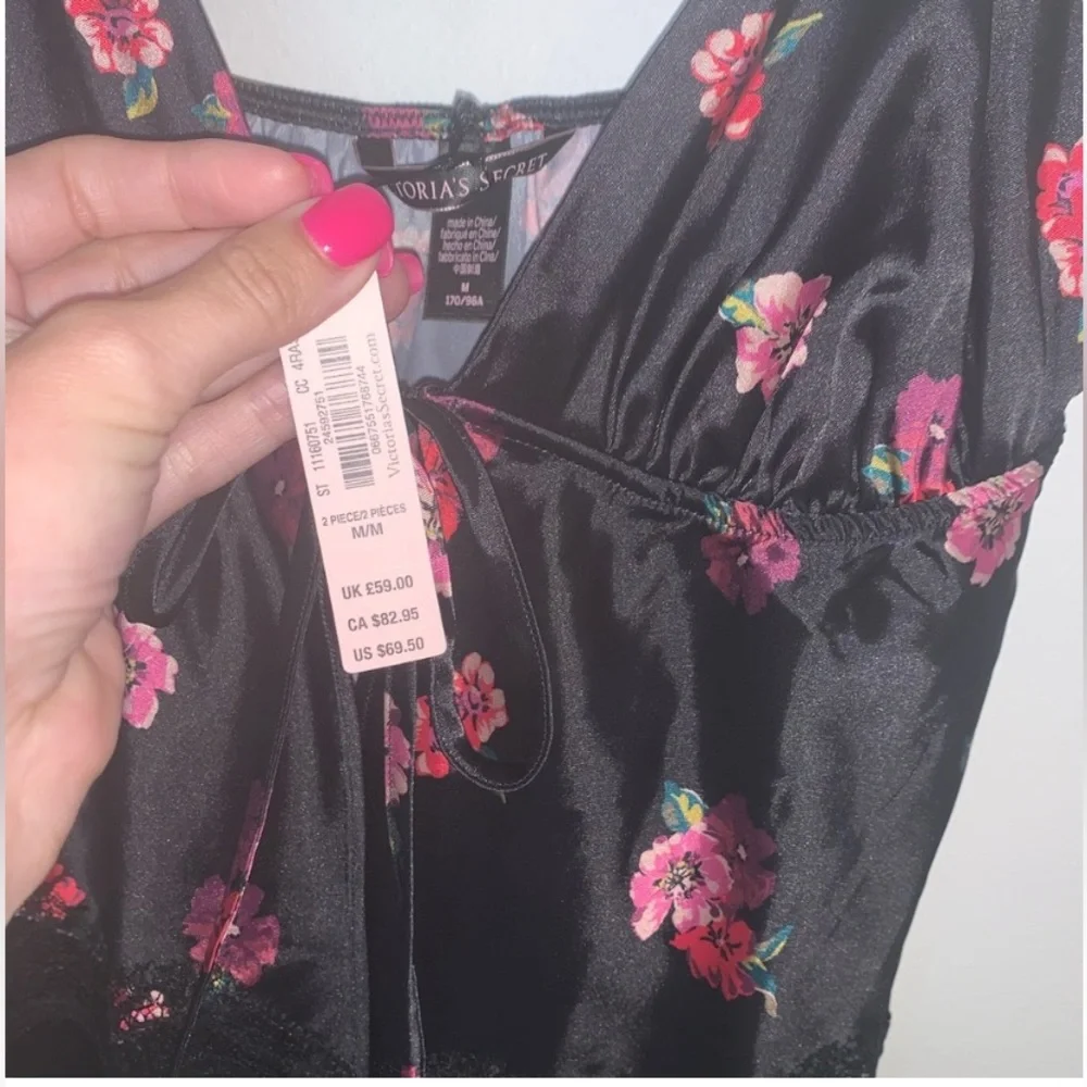 Victoria's Secret Black and Pink Floral Pajama Set - Picture 2 of 4